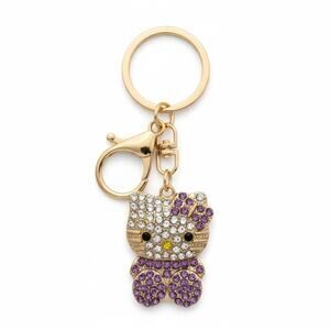 Hello Kitty Style Gold and Purple Keychain Accessory